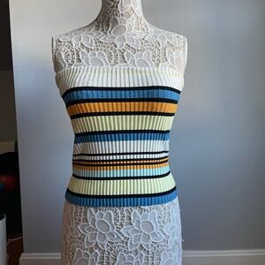 Solid & Striped Ribbed Striped 70s Style Tube Top Orange Blue Yellow sz Large